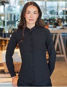 H-H593-Ladies Mandarin Shirt Roll Tab Sleeve 2